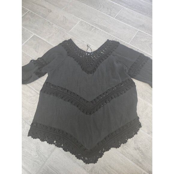 Vivid Crochet Top Swim Cover-up Black Crepe Size Medium, Large, XL, 2X Boho - Picture 6 of 7